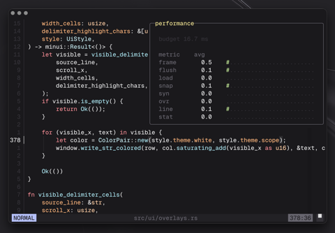 Performance metrics popup.